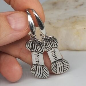 Silvwr Earrings Boho Jewelry Silver Yarn Earrings Knitting Lovers Gift
